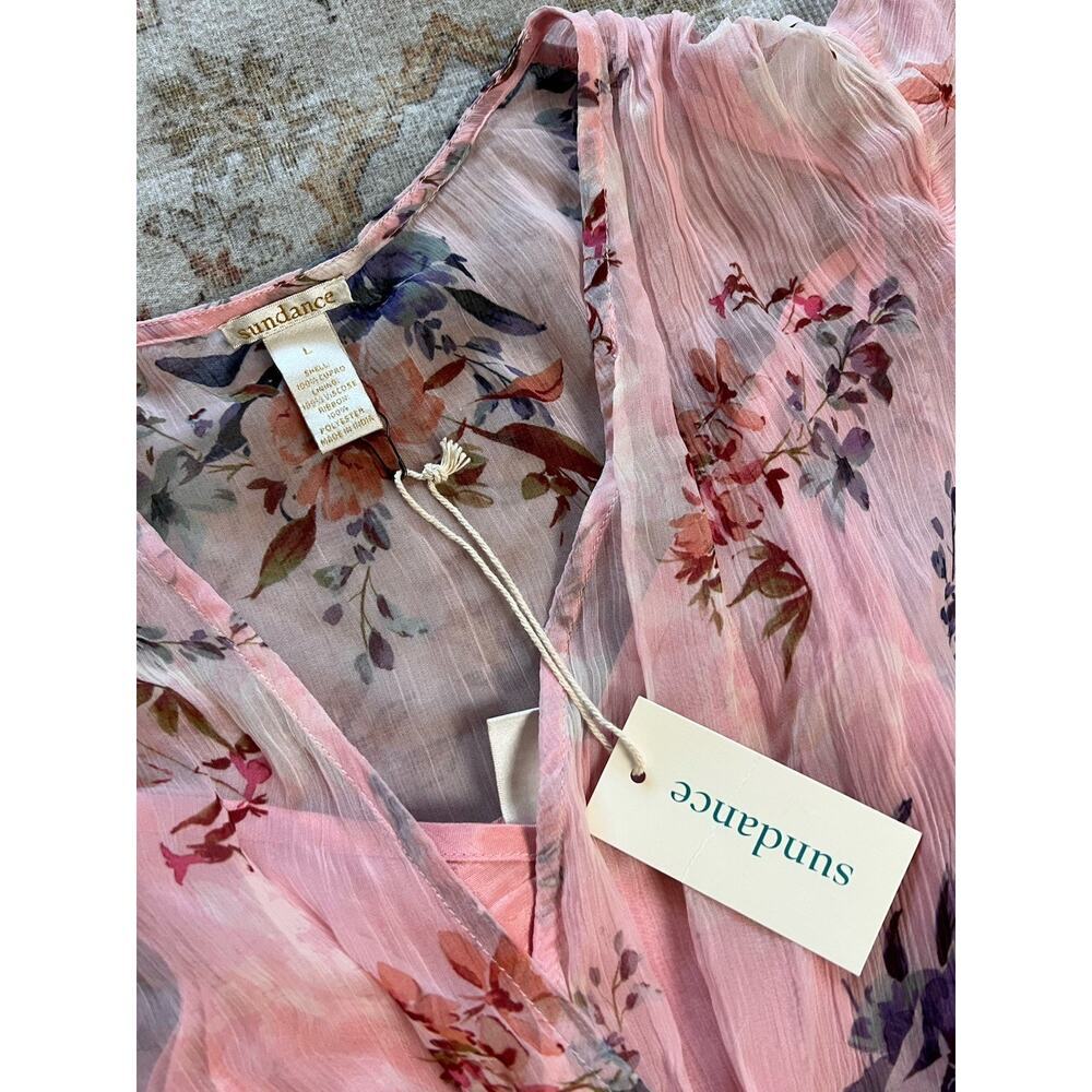 Sundance Alexandria Catalog Pink Floral Chiffon Midi Dress Size L NWT Spring - Picture 3 of 7